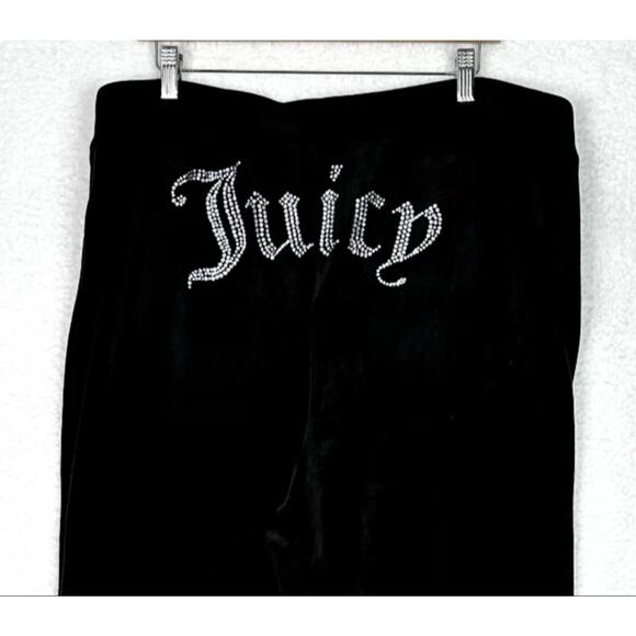 NWT Juicy Couture Black Velour Track Pants Bling Logo Womens Plus 2X - Picture 2 of 5